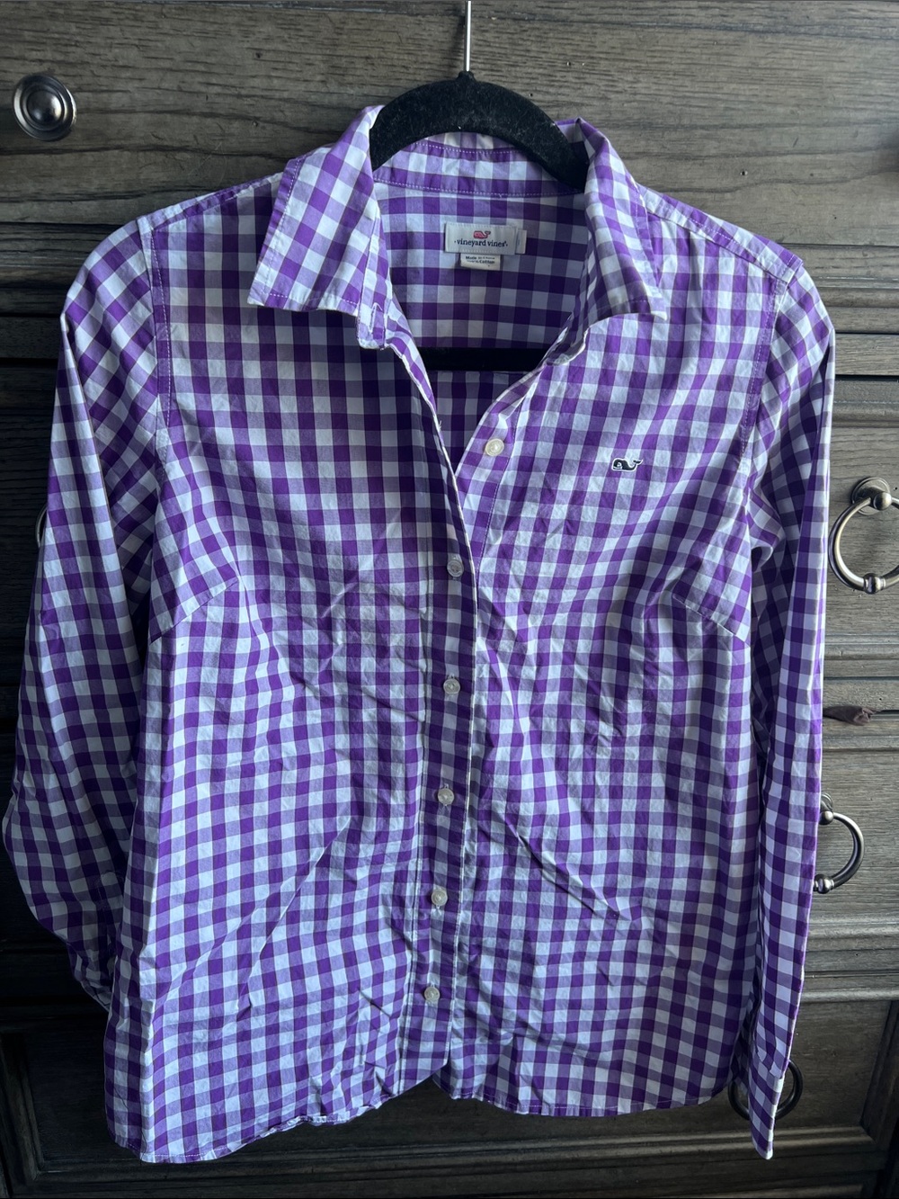 Vineyard Vines Purple Gingham Whale Shirt Button Down Size 6